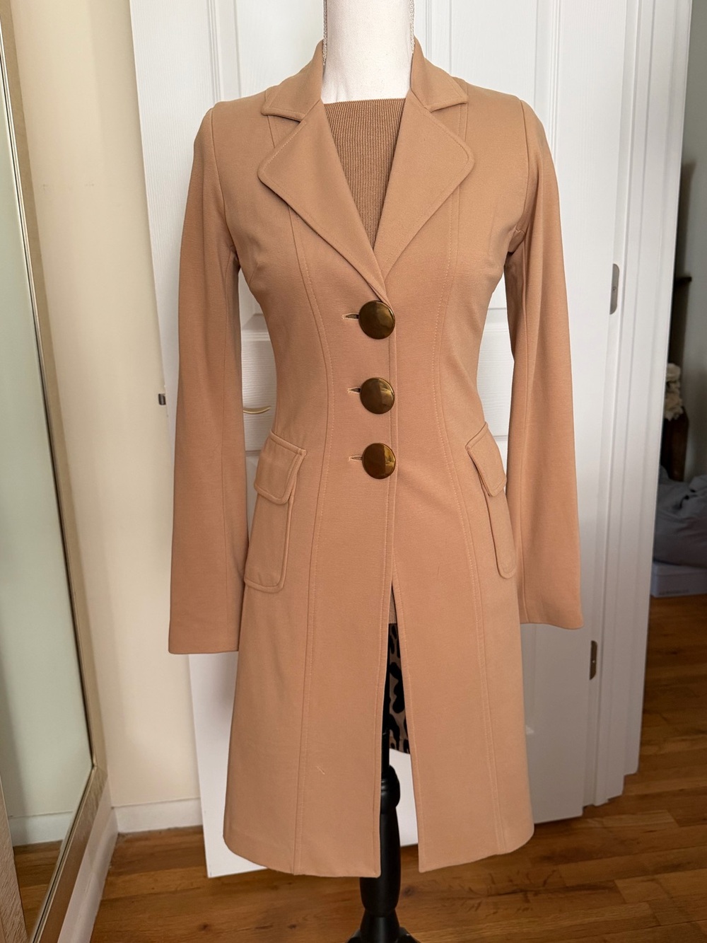 Cache Camel Long Blazer with Gold Buttons